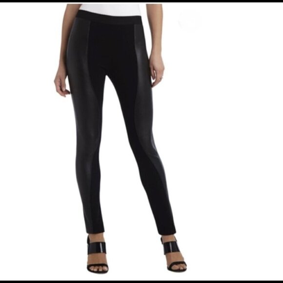 David Lerner Contrast Panel Leggings Faux Leather Black Women’s Size Large - Picture 1 of 7